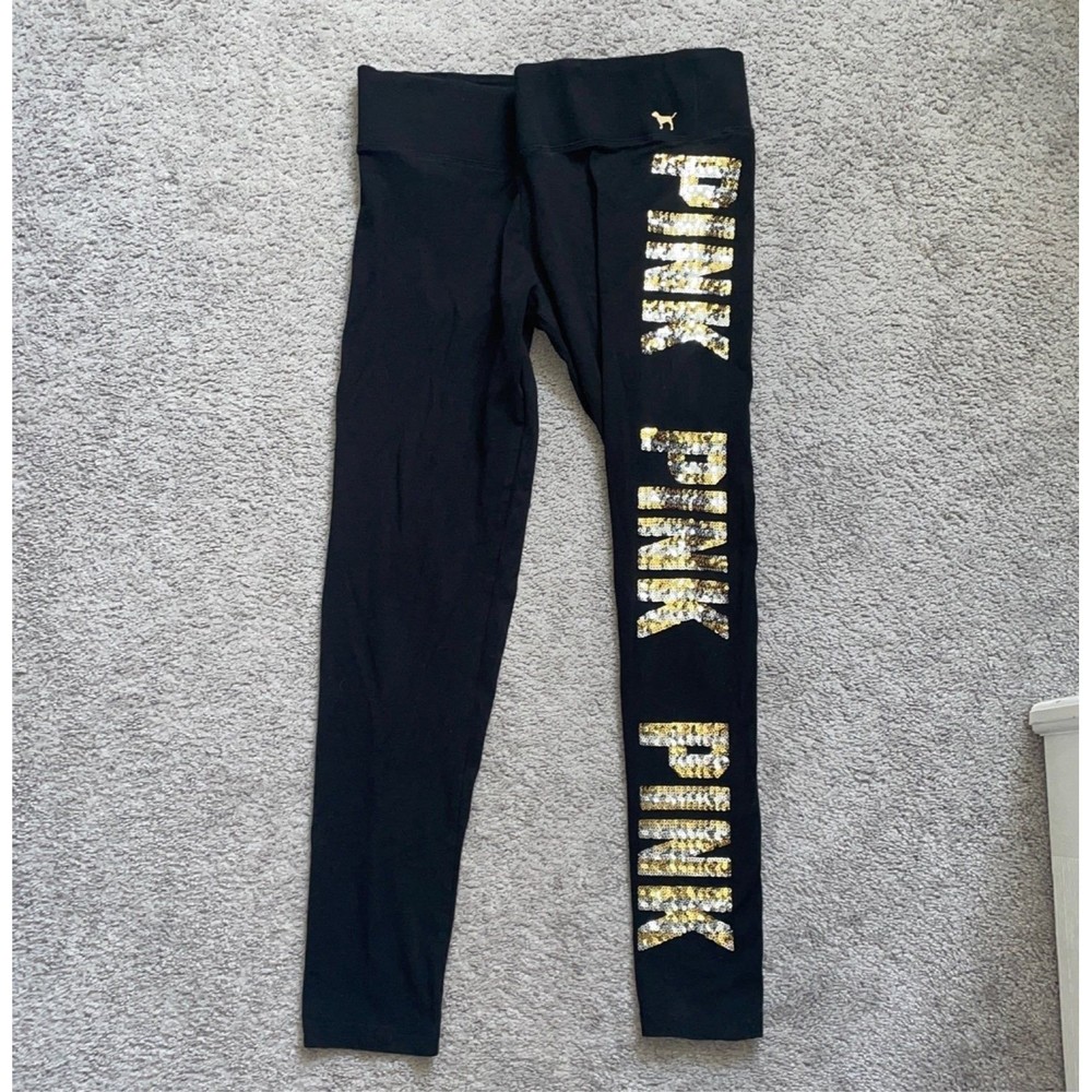 VS PINK Large Gold Silver Bling Leggings